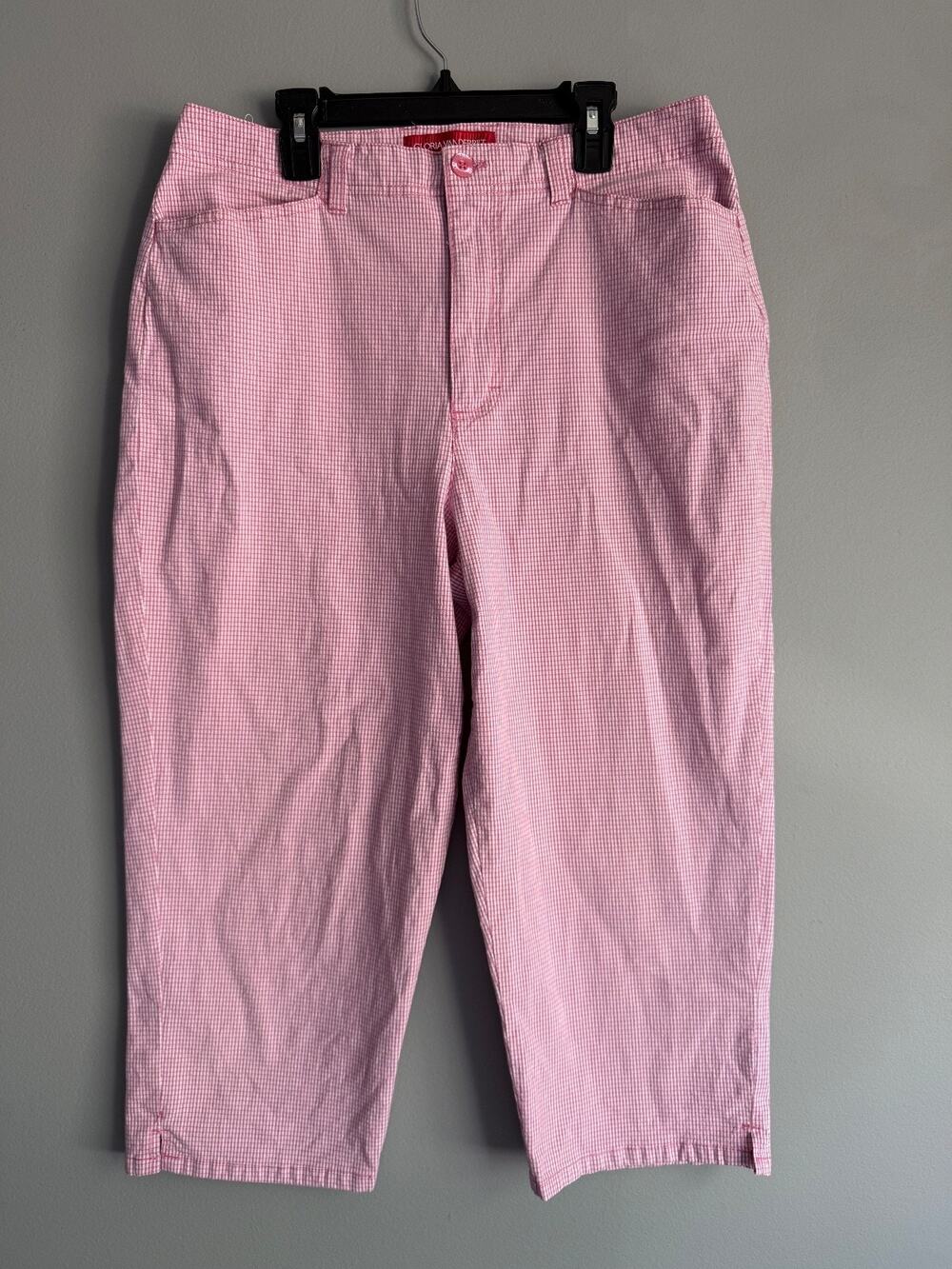 Gloria Vanderbilt Pink Gingham Capri Pants Women Size 12 Checkered Cropped